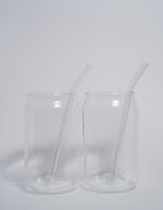 Set of 2 Classic Glass Cup & Glass Straw