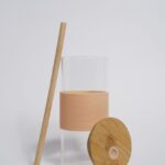Peach Round Wooden Lid & Straw