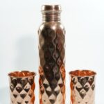 Set Of 1 Copper Diamond Bottle & 2 Glasses