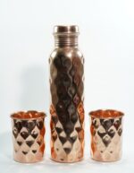 Set Of 1 Copper Diamond Bottle & 2 Glasses