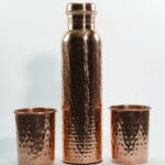 Set Of 1 Copper Hammered Bottle & 2 Glasses