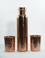 Set Of 1 Copper Hammered Bottle & 2 Glasses