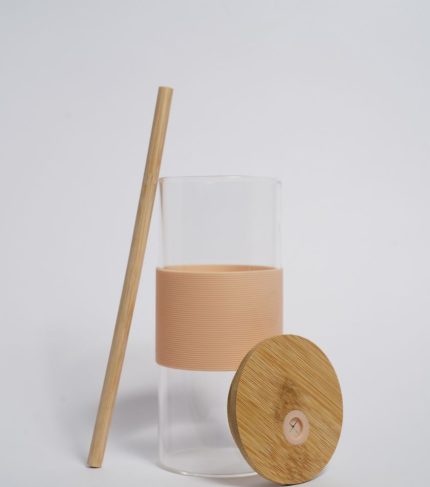 Peach Round Wooden Lid & Straw (2)